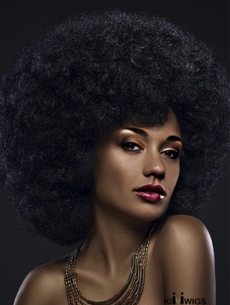 Natural-Looking Short Afro Curly Wig with Bangs: Stylish Afro Puff Synthetic Hair Wig for Everyday Use
