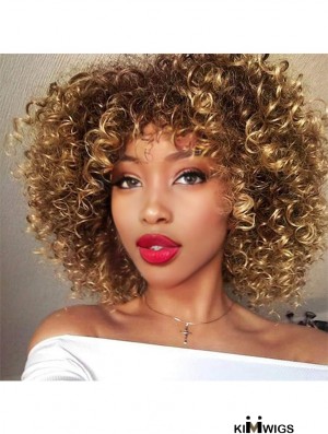 African American Women’s Curly Wigs - Brown & Blonde Mixed Synthetic Hair | Natural-Looking Curly Hairstyles