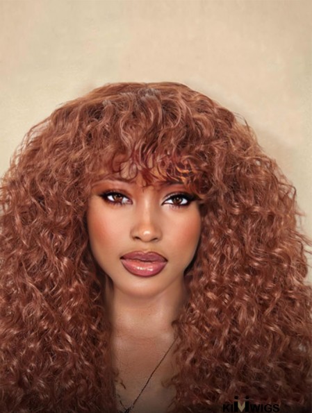 Ginger Brown Curly Wig with Bangs - Natural Look for Black Women