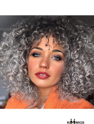 Chic Gray Curly Wig with Bangs – Heat-Friendly Synthetic Hair for African-American Women