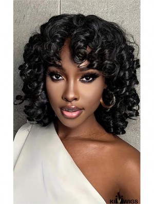  Curly Synthetic Afro Wig with Bangs - Seamless Natural Appearance for African American Women
