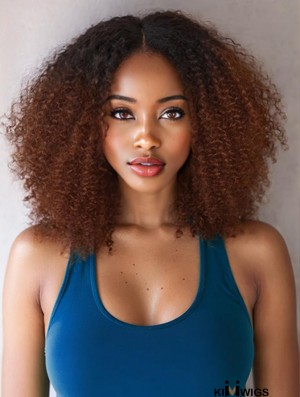 Afro Bomb Ombre Brown Synthetic Wig – 16 Inch No-Glue Kinky Curly Hairpiece Perfect for African American Women