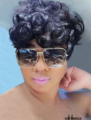 Stylish African American Synthetic Wig - Black Women’s Short, Curly Pixie Cut Hairpiece
