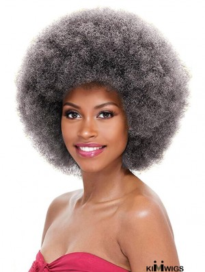 Easy-On Grey Curly Afro Wig - No Glue Needed, Ready-to-Wear Synthetic Hair Afro Wig