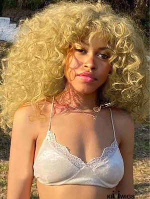 20-Inch Long Curly Afro with Bangs, Synthetic Hair, Perfect for Cosplay and Daily Use
