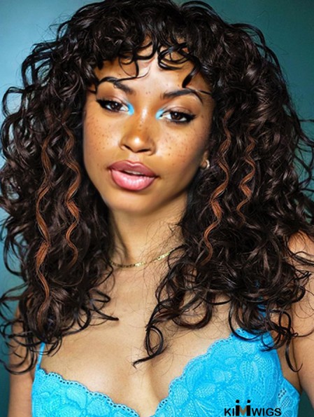 20-Inch Long Curly Afro with Bangs, Synthetic Hair, Perfect for Cosplay and Daily Use