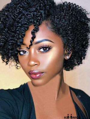 Elegant Black Side Part Short Kinky Curly Twist-Out Afro Wig for African American Women - Premium Synthetic Full Head Coverage Wig