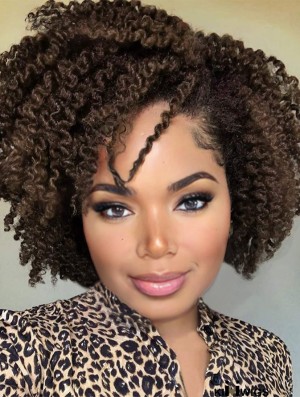 Side Part Short Kinky Curly Twist-Out Afro Wig for African American Women - Synthetic Full Head Coverage Wigs