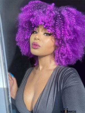 Black Women's Short Kinky Curly Wig - Afro Style with Bangs Density Synthetic Hair Wig