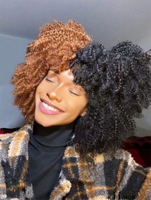 Black Women's Short Kinky Curly Wig - Afro Style with Bangs Density Synthetic Hair Wig