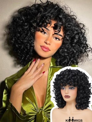 Short Afro Curly Wig with Bangs – Synthetic Full Curl Hair Replacement for Black Women