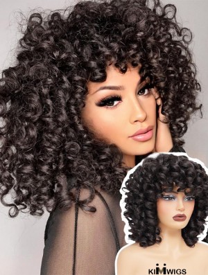 Short Afro Curly Wig with Bangs – Synthetic Full Curl Hair Replacement for Black Women