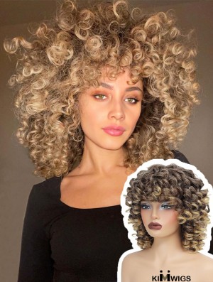 Short Afro Curly Wig with Bangs – Synthetic Full Curl Hair Replacement for Black Women