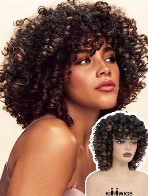 Short Afro Curly Wig with Bangs – Synthetic Full Curl Hair Replacement for Black Women