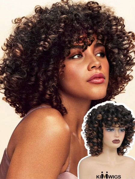 Short Afro Curly Wig with Bangs – Synthetic Full Curl Hair Replacement for Black Women