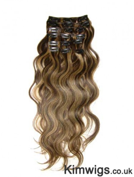 Clip In Hair Extensions With Remy Wavy Style Brown Color
