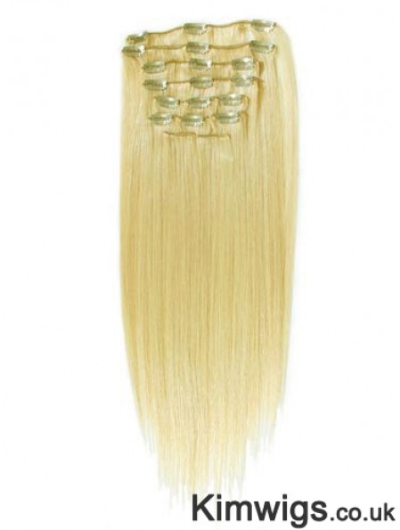 Style Blonde Straight Remy Human Hair Clip In Hair Extensions