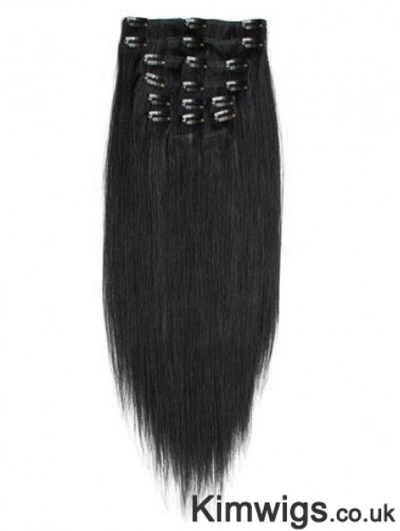 No-Fuss Black Straight Remy Human Hair Clip In Hair Extensions