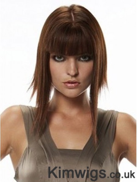 Human Hair Hairpieces Straight Style Long Length Auburn Color