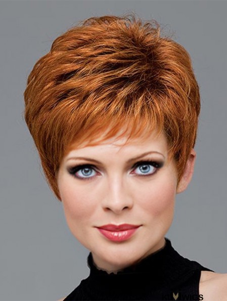 Women Short Wig Pixie Human Hair Wig Short Capless Wig UK Auburn Color