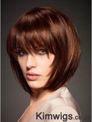 Auburn Bob Wig Human Hair Wig With Bangs Chin Length 10 Inch