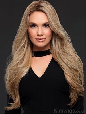 Long Blonde Wig Monofilament Human Hair Wavy Wig UK