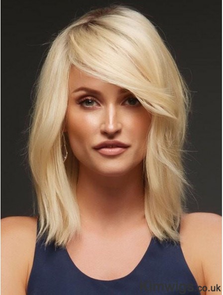 Human Hair Blonde Wig Lace Front Wig Shoulder Length 14 Inch