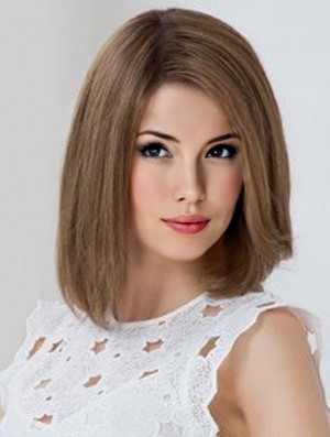 Human Hair Auburn Wig Monofilament Lace Wig Shoulder Length Straight Wig