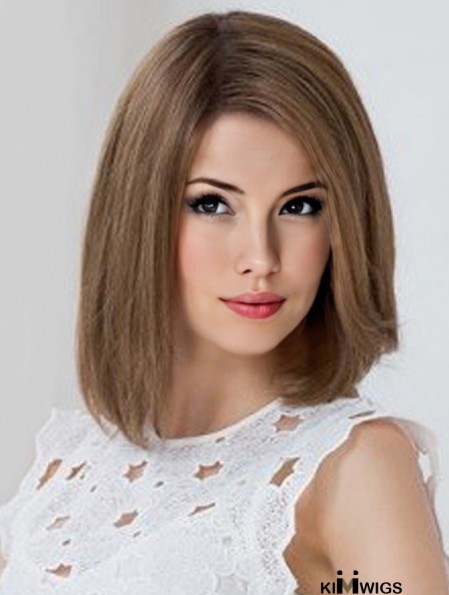 Human Hair Auburn Wig Monofilament Lace Wig Shoulder Length Straight Wig