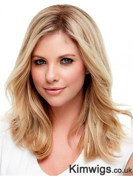 Blonde Shoulder Length Wig Monofilament Human Hair Wig Wavy Wig