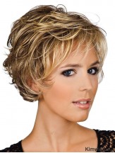 Wavy Wig Short Layered Hair in Human Hair Blonde Color