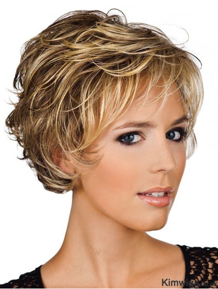 Wavy Wig Short Layered Hair in Human Hair Blonde Color