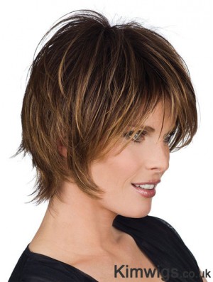 Layered Short Wig Remy Human Hair Brown Wig Capless Wigs UK