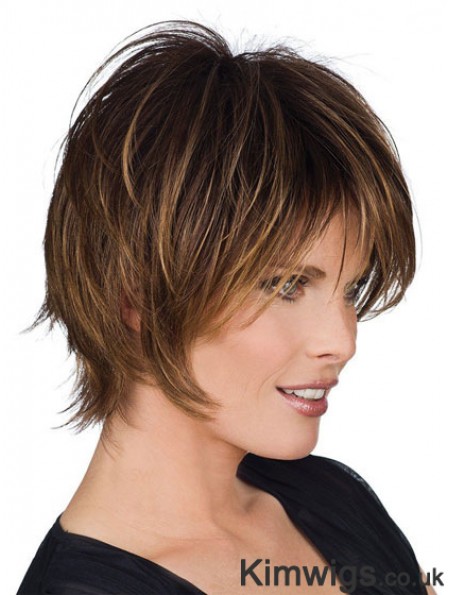 Layered Short Wig Remy Human Hair Brown Wig Capless Wigs UK