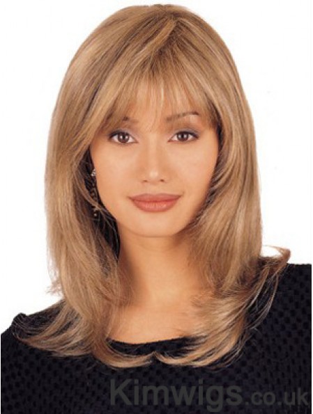 Long Blonde Human Hair Wig 100% Hand-tied Lace Layered Cut Straight Wig UK Online 