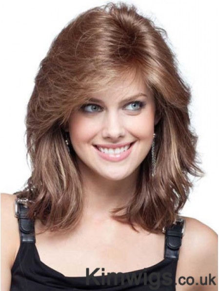Medium Length Wig For Round Faces Wavy Wig With Fringe Remy Human Hair