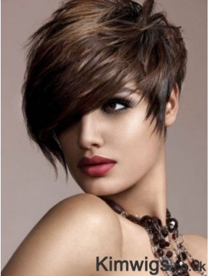 Human Hair Brown Wig Straight Style Short Length Boycuts