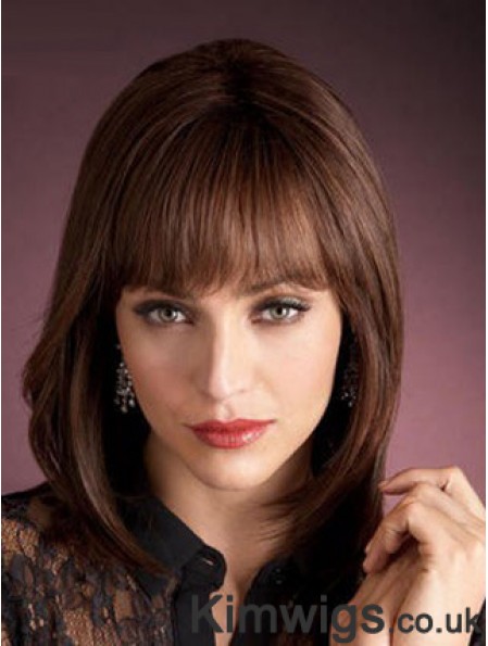 Auburn Wig Shoulder Length Wig With Bangs in Human Hair