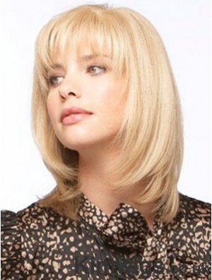 Human Hair Monofilment Wigs With Bangs Monofilament Straight Style