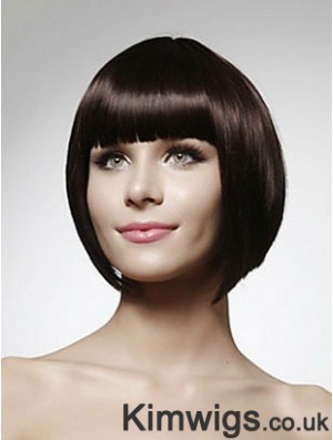 Cheap Human Bob Wigs Chin Length Bobs Cut Black Color Straight Style