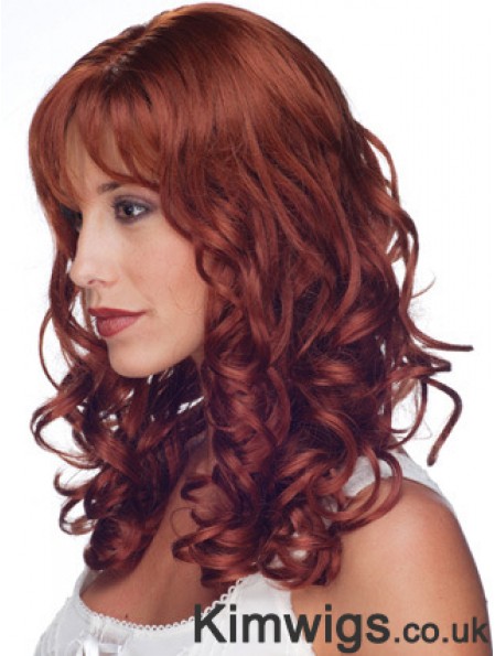 16 inch Red Remy Human Curly Long With Bangs Monofilament Wig Sale UK