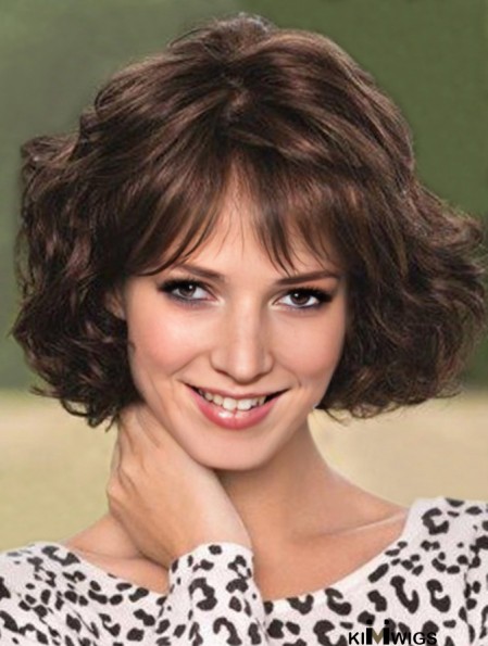 Wavy Wigs Human Hair Wigs With Bangs Brown Hair Chin Length