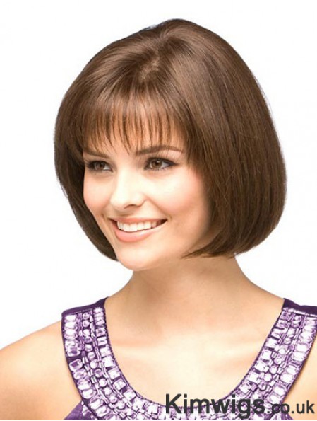 Cheap Human Bob Wigs With Monofilament Chin Length Auburn Color