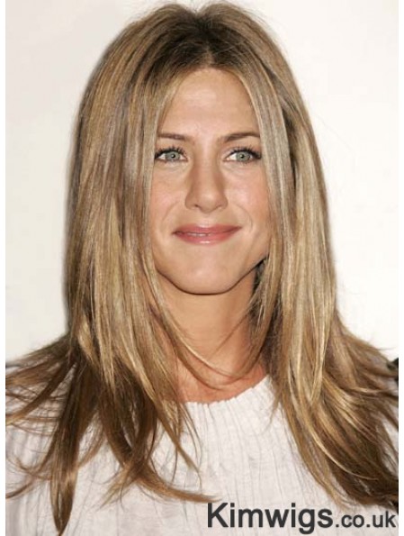 Remy Human Lace Front Mono Blonde Straight Layered Jennifer Aniston Wig