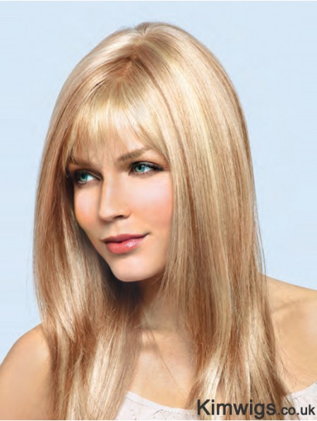 Long Wig UK Straight Human Hair Wig Blonde Hair 16 Inch