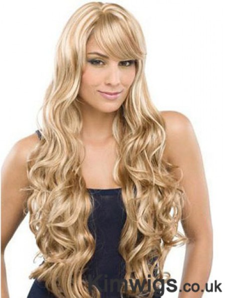 Long 100% Hand Tied Wavy With Bangs Monofilament Lace Front Wigs