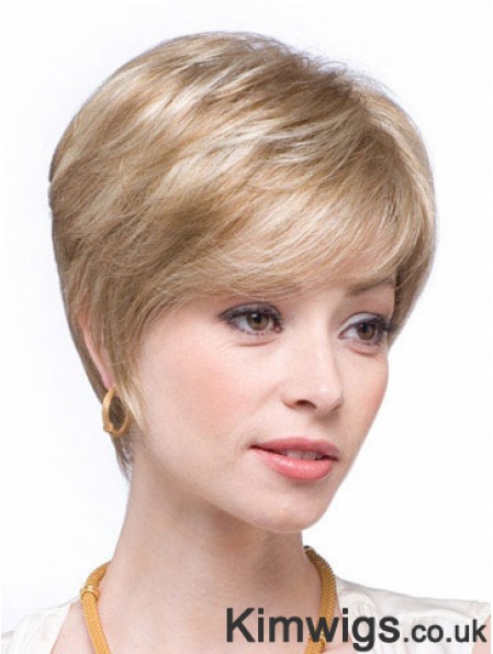 Blonde Human Hair Wigs Blonde Color Straight Style Layered