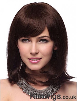 Auburn Synthetic Wig With Bangs Capless Shoulder Length Auburn Color