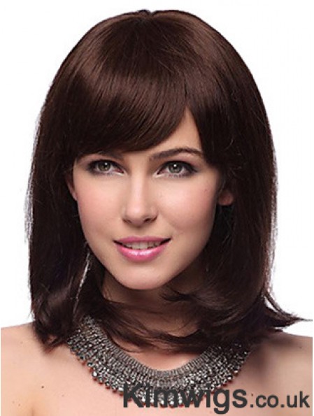 Auburn Synthetic Wig With Bangs Capless Shoulder Length Auburn Color