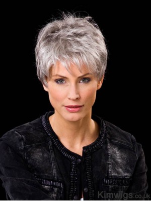 Real Hair Wigs Short Cropped Hand Tied Wig For Ladies